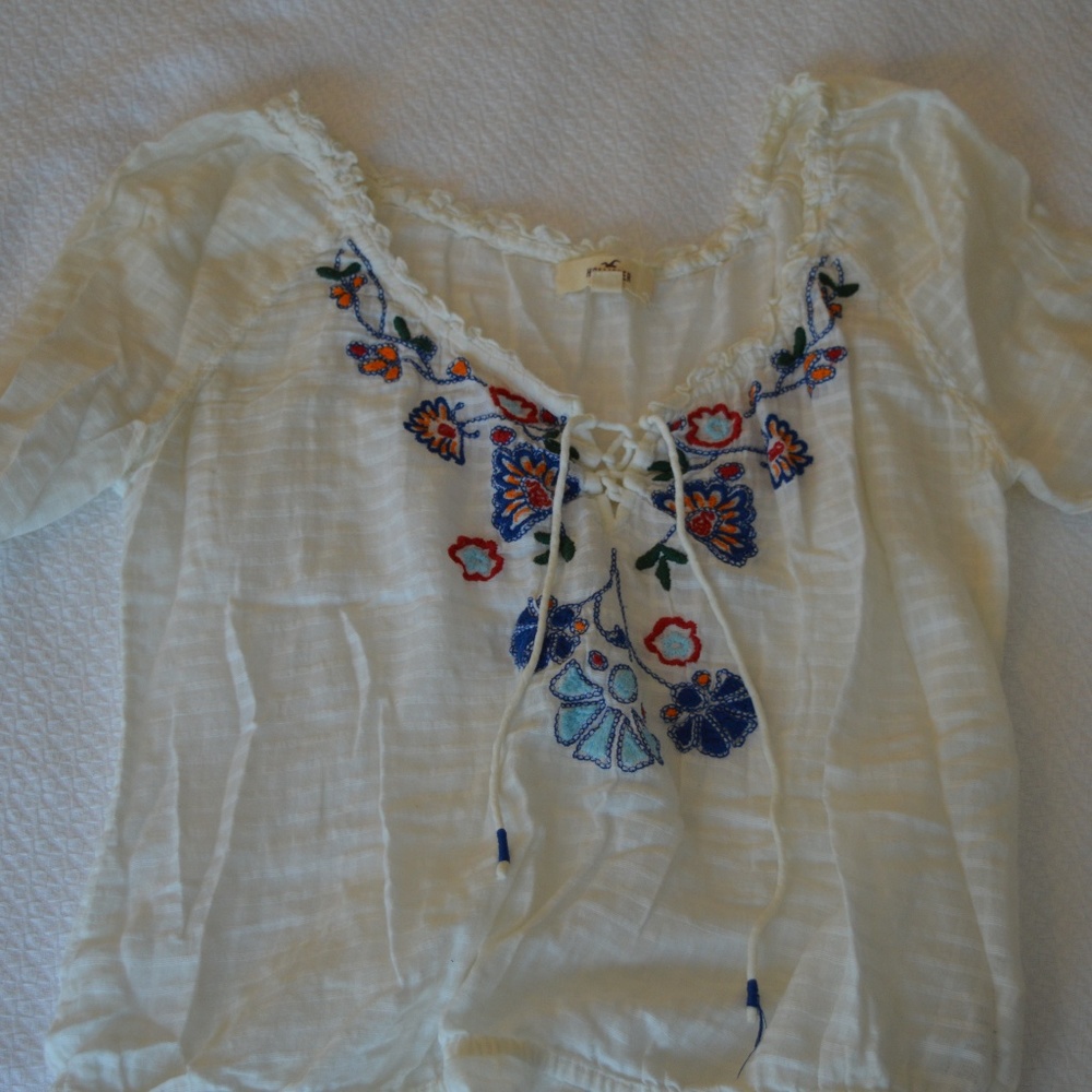 Embroidered, lace-up peasant top
